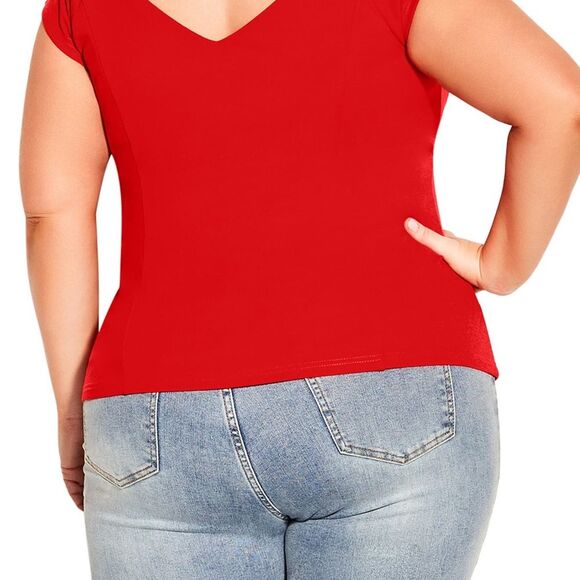 City Chic Top Miss Vintage Limited Edition Red V-Neck Cap Sleeve Size XL 22 NWT - Picture 2 of 11